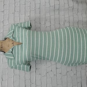 V Neck T-Shirt Dress Moss green with a white stripe